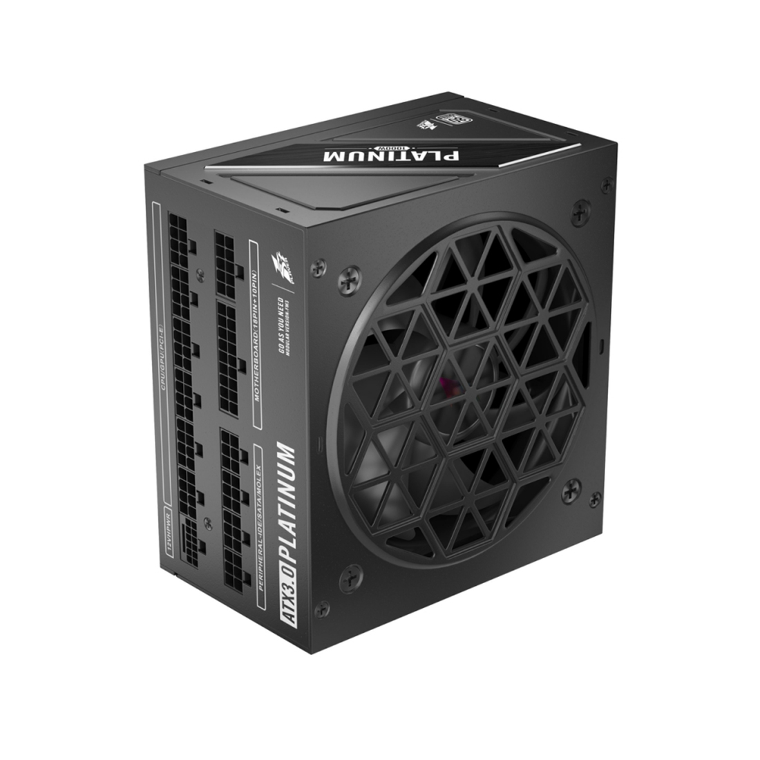 Блок питания, 1STPLAYER, NGDP HA-1000BA3-BK, 1000W, ATX 3.0, APFC, PLATINUM, 20+4pin, 2*4+4pin, 12*Sata, 4*Molex, 4*PCI-E 6+2pin, 1*(16pin)12VHPWR, Modular, Вентилятор 12см, 140x150x86 мм, Черный