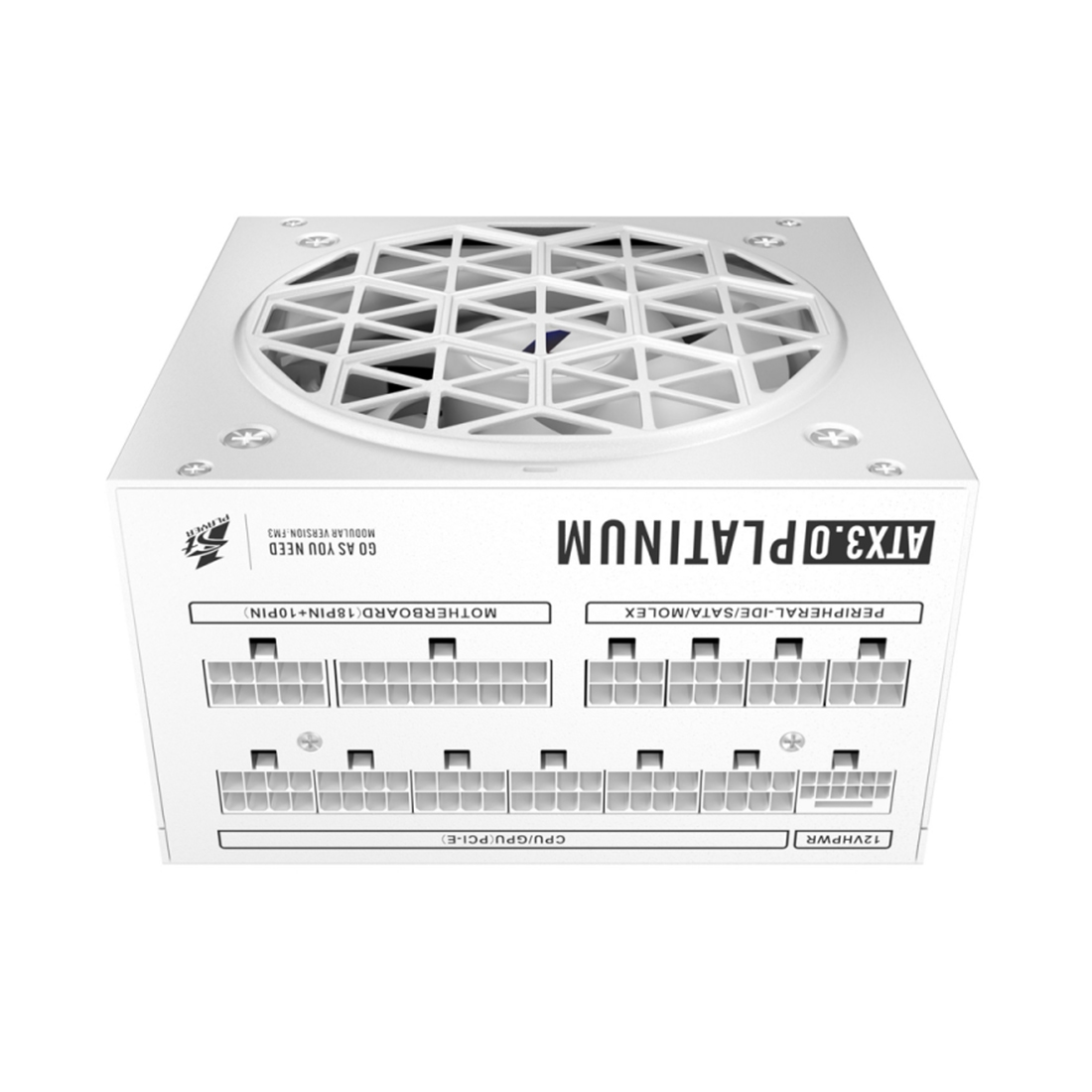 Блок питания, 1STPLAYER, NGDP HA-1000BA3-WH, 1000W, ATX 3.0, APFC, PLATINUM, 20+4pin, 2*4+4pin, 12*Sata, 4*Molex, 4*PCI-E 6+2pin, 1*(16pin)12VHPWR, Modular, Вентилятор 12см, 140х150х86 мм, Белый