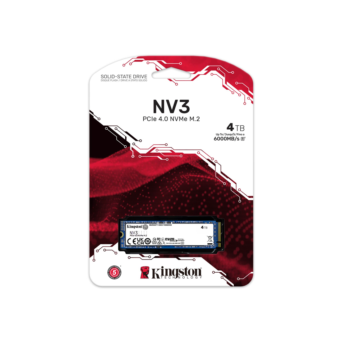 Твердотельный накопитель SSD, Kingston, NV3 SNV3S/4000G, 4000GB, M.2 NVMe PCIe 4.0x4, 6000/4000Мб/с