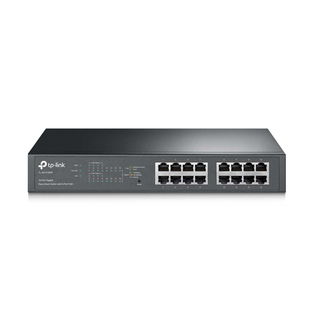 Коммутатор, TP-Link, TL-SG1016PE PoE+,16 портов 10/100/1000 Мбит/с с автосогласованием, авто-MDI/MDIX (разьёмы RJ45), РоЕ 150 Вт, Управляемый