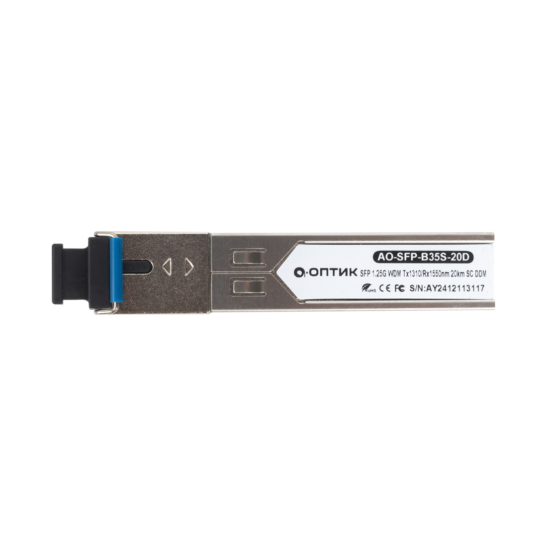 Трансивер, А-Оптик, AO-SFP-B35S-20D, SFP 1.25G WDM Tx1310/Rx1550nm 20km SC DDM