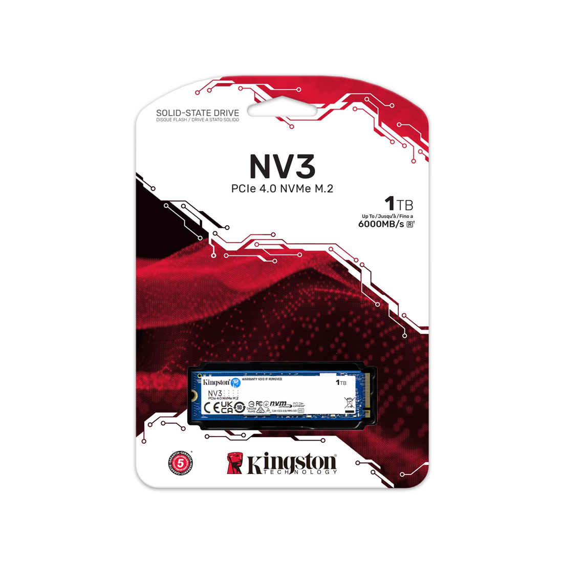 Твердотельный накопитель SSD, Kingston, NV3 SNV3S/1000GBK, 1000GB, M.2 NVMe PCIe 4.0x4, 6000/4000Мб/с, BULK (15 шт в упаковке)