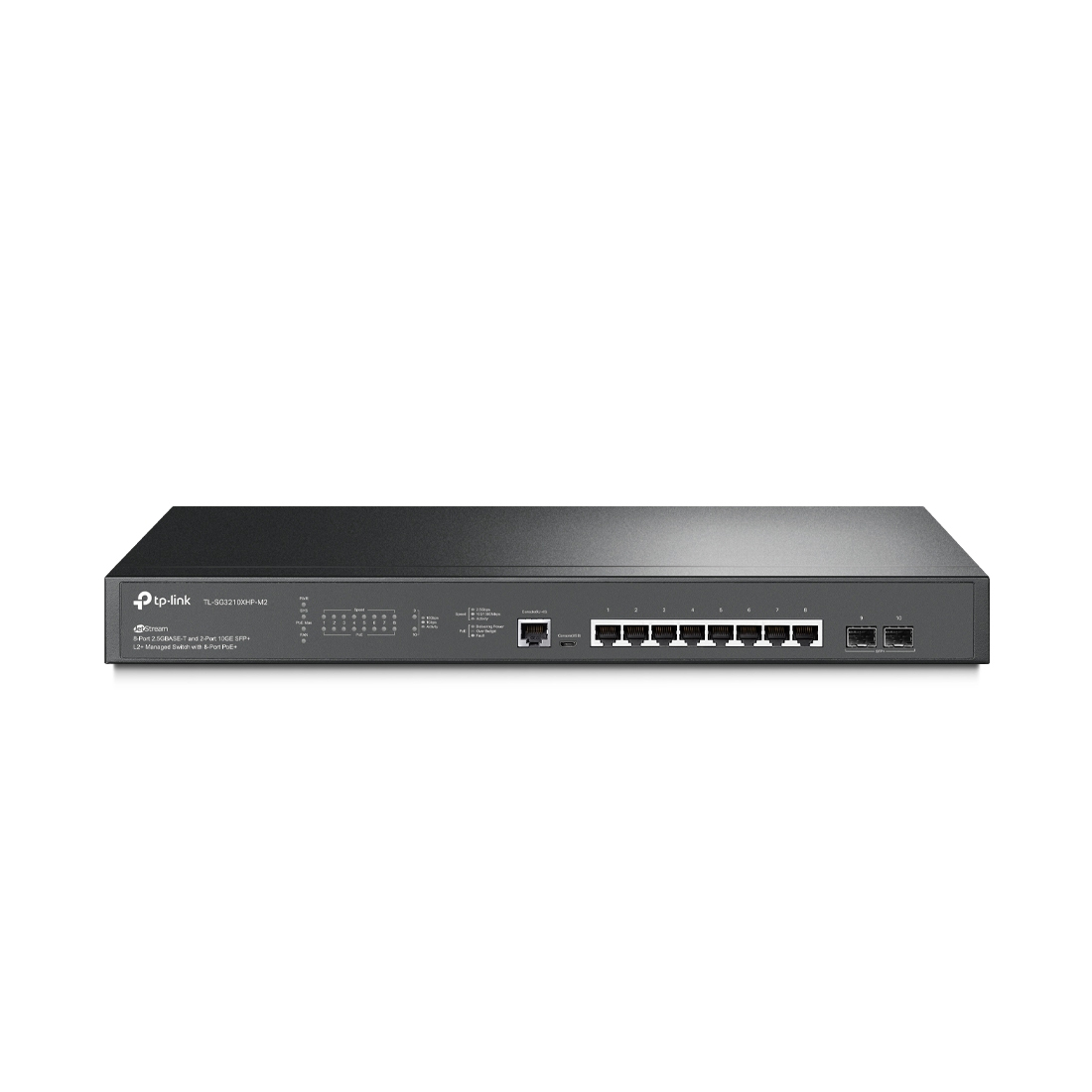 Коммутатор, TP-Link, SG3210XHP-M2, JetStream, уровня 2+, 8 PoE+ портов (240 Вт) 2.5GBASE-T, 2 SFP+ порта 10GE, стоечный 1U