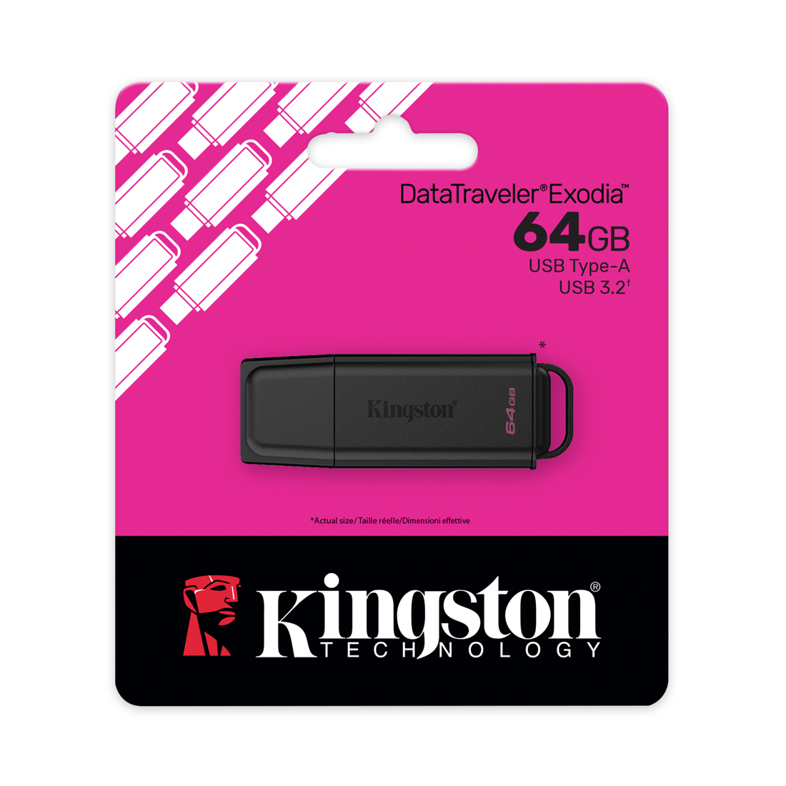 USB-накопитель, Kingston, DataTraveler Exodia DTXG2/64GB, 64GB, USB 3.2, Чёрный/Розовый