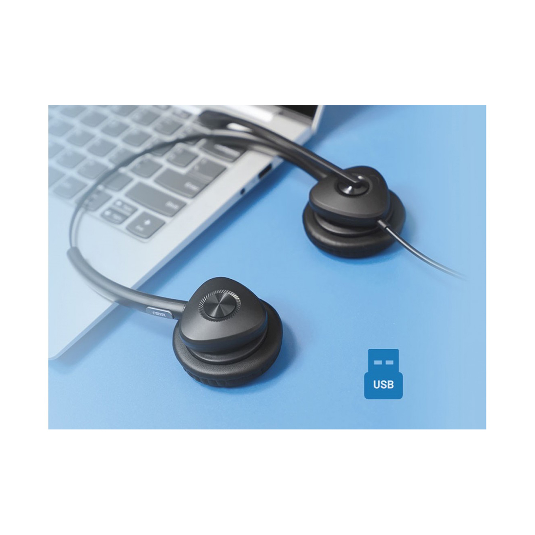 Гарнитура, Fanvil, HT302U, проводная, кожаные амбушюры, USB-A, стерео, шумоподавление
