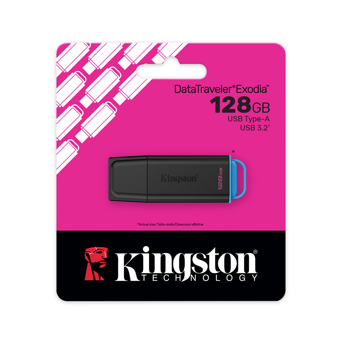 USB-накопитель, Kingston, DataTraveler Exodia DTXG2/128GB, 128GB, USB 3.2, Чёрный/Голубой