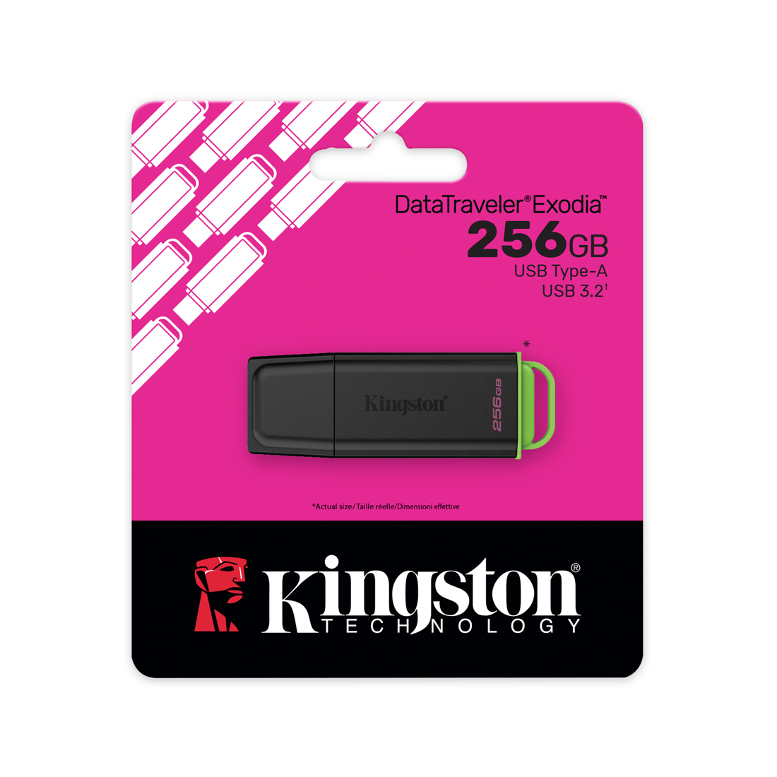 USB-накопитель, Kingston, DataTraveler Exodia DTXG2/256GB, 256GB, USB 3.2, Чёрный/Зелёный