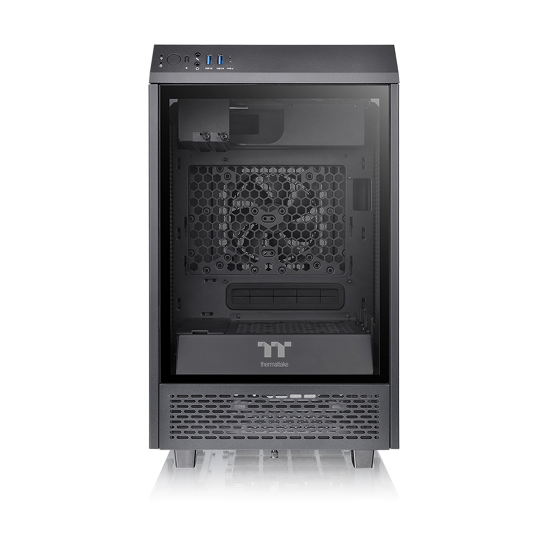 Компьютерный корпус, Thermaltake, The Tower 100, CA-1R3-00S1WN-00, Mini Tower, Mini-ITX, USB 3.2 (Gen 2) Type-C*1, USB 3.0*2, 2*120 мм, Максимальная длина видеокарты 330мм, Максимальная высота процессорного кулера 190мм, 2*2,5"/2*3,5", Сталь, Закаленное стекло*3, 462.8*266*266мм, Без Б/П, Чёрный