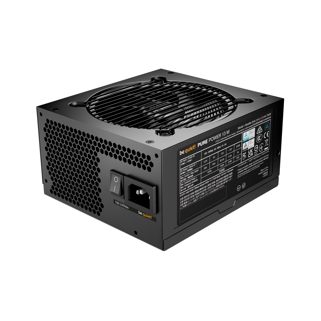 Блок питания, Bequiet!, Pure Power 13M 750W, BP026EU, 750W, Gold, ATX 3.1, ATX, 1*20+4pin, 1*4+4pin, 6*SATA, 4*PCI-E 6+2 pin, Вентилятор 12см, 160*86*150 см, Черный