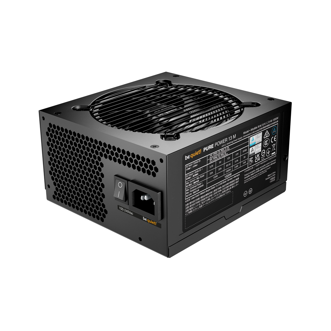 Блок питания, Bequiet!, Pure Power 13M 1000W, BP028EU, 1000W, Gold, ATX 3.1, 1*20+4pin, 1*4+4pin, 1*8pin, 6*SATA, 4*PCI-E 6+2 pin, Вентилятор 12см, 160*86*150 см, Черный