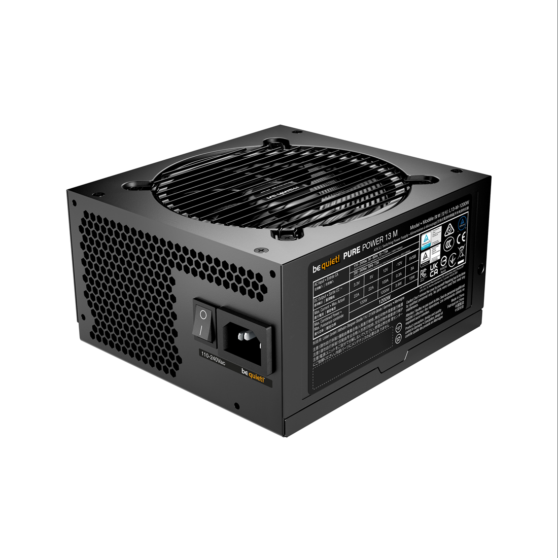 Блок питания, Bequiet!, PURE POWER 13 M 1200W, BP029EU, 1200W, ATX 3.1, ATX, 120мм, Модульный, 20+4 pin, 4*PCI-E 6+2 pin, 6*SATA, 4+4 pin, 284 x 220 x 100 мм, Black