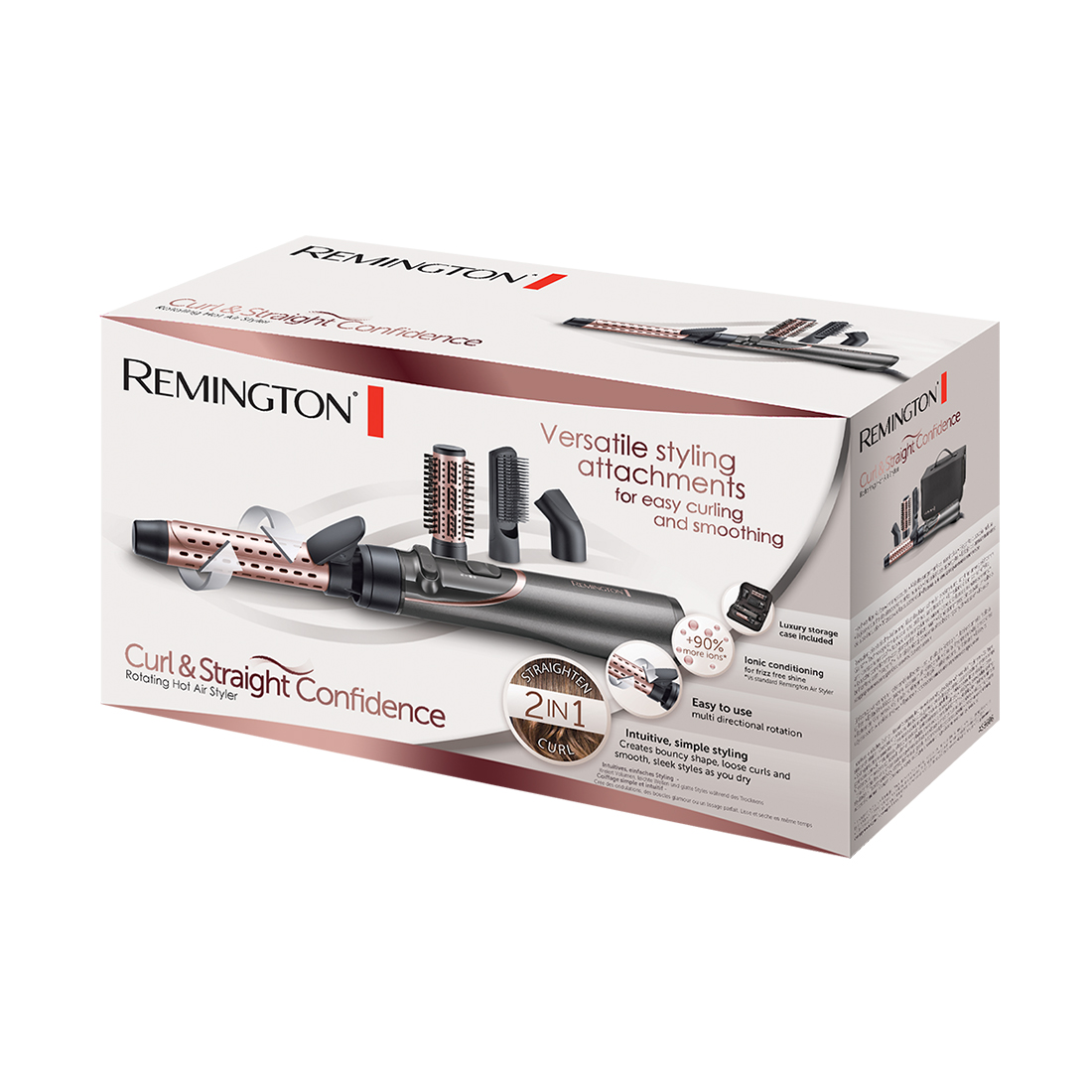 Фен-щетка, Remington, AS8606, Механическое управление, Мощность 800W, Материал покрытия керамика и турмалин, Защита от перегрева, Ионизация,Холодный обдув, Серый