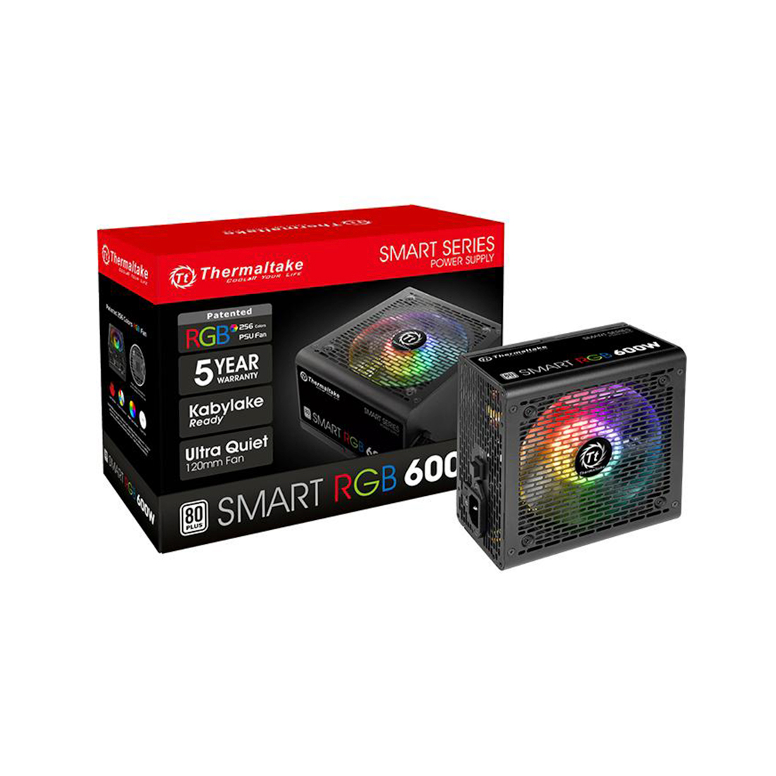 Блок питания, Thermaltake, Smart RGB 600W, PS-SPR-0600NHSAWE-1, 600W, ATX, Standard, APFC, 20+4 pin, 4+4pin, 6*Sata, 4*Molex, 2*PCI-E 6+2 pin, FDD, Non-modular, Вентилятор 12 см, 150х86х140мм, Чёрный