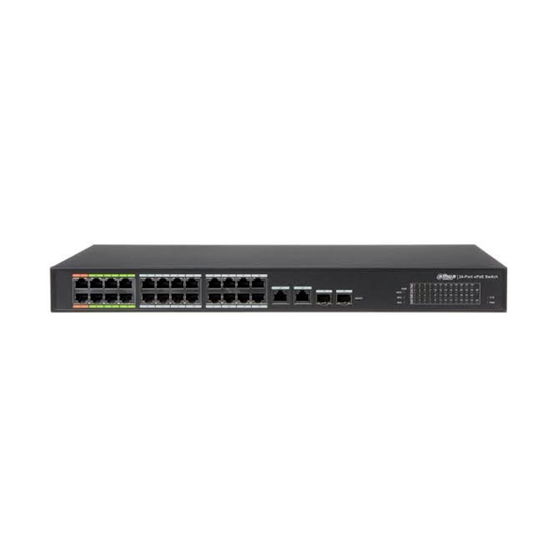 Коммутатор, Dahua, DH-LR2226-24ET-360, 19-дюймовый стоечный, 24 порта 10/100 Base-T + 2 комбо порта 1000М SFP, Управляемый (L2), ePoE, Корпус металл, 1U.