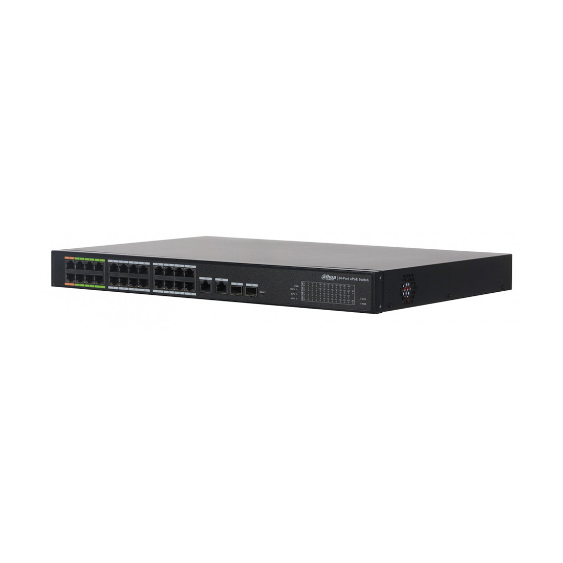 Коммутатор, Dahua, DH-LR2226-24ET-360, 19-дюймовый стоечный, 24 порта 10/100 Base-T + 2 комбо порта 1000М SFP, Управляемый (L2), ePoE, Корпус металл, 1U.