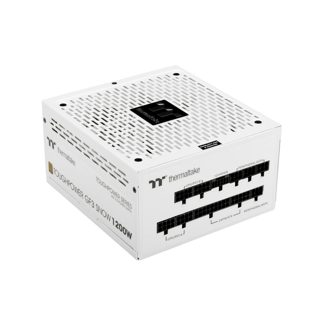 Блок питания, Thermaltake, Toughpower GF3 1200W White, PS-TPD-1200FNFAGE-N, 1200W, ATX 3.0, Gold, APFC, 20+4pin, 4+4pin, 8pin, 12*Sata, 4*Molex, 4*PCI-E 6+2pin, PCI-E 12+4pin, FDD, Modular, Вентилятор 13.5см, 150х86х160мм, Белый