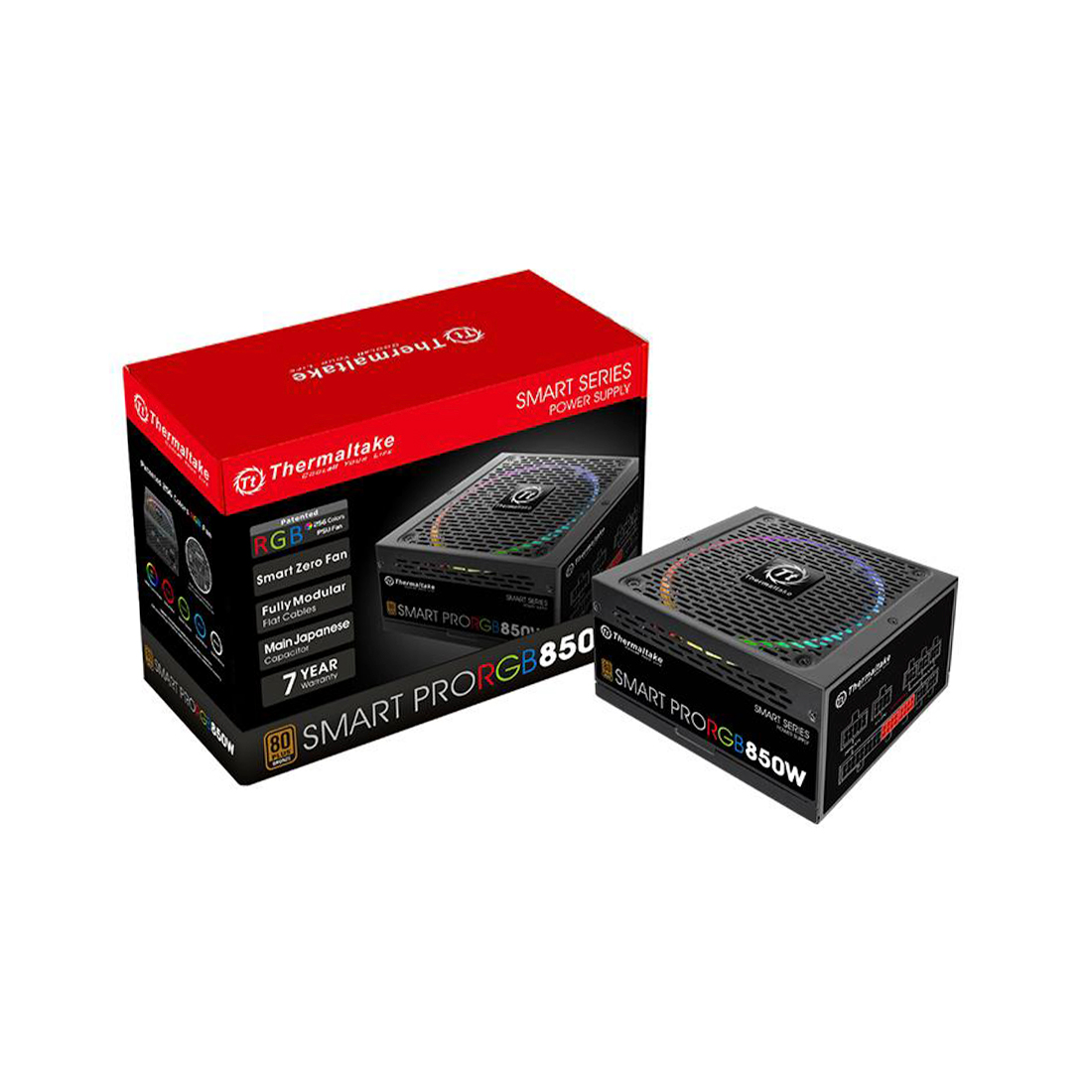 Блок питания, Thermaltake, Smart Pro RGB 850W, PS-SPR-0850FPCBEU-R, 850W, ATX, Bronze, APFC, 20+4 pin, 4+4pin, 9*Sata, 6*Molex, 4*PCI-E 6+2 pin, FDD, Modular, Вентилятор RGB 14 см, Чёрный