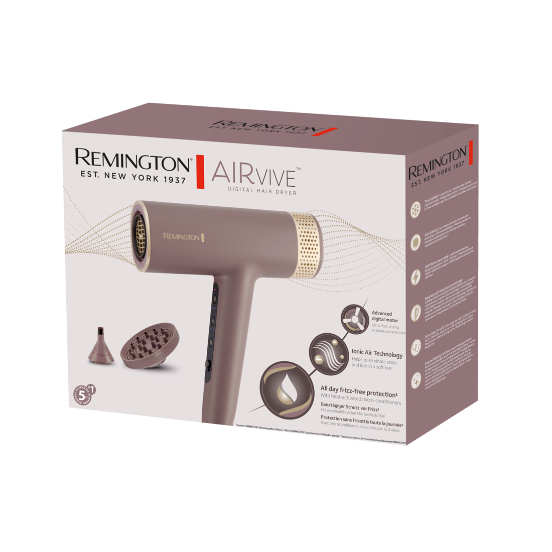 Фен, Remington, EC8930E51, Мощность 1600 Вт, 3 скорости, 4 температурных режима, Насадка-концетратор, Насадка-диффузор, Магнитное крепление насадок, Компактный, Длина шнура 3 м, Розовый