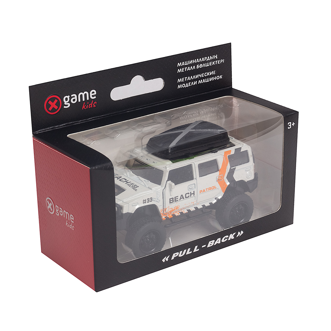 Металлическая машинка, X-Game Kids, 91000W, 1:32, Длина 11.9 см, Открывающиеся двери, Pull-back двигатель, Белая, Цветная коробка