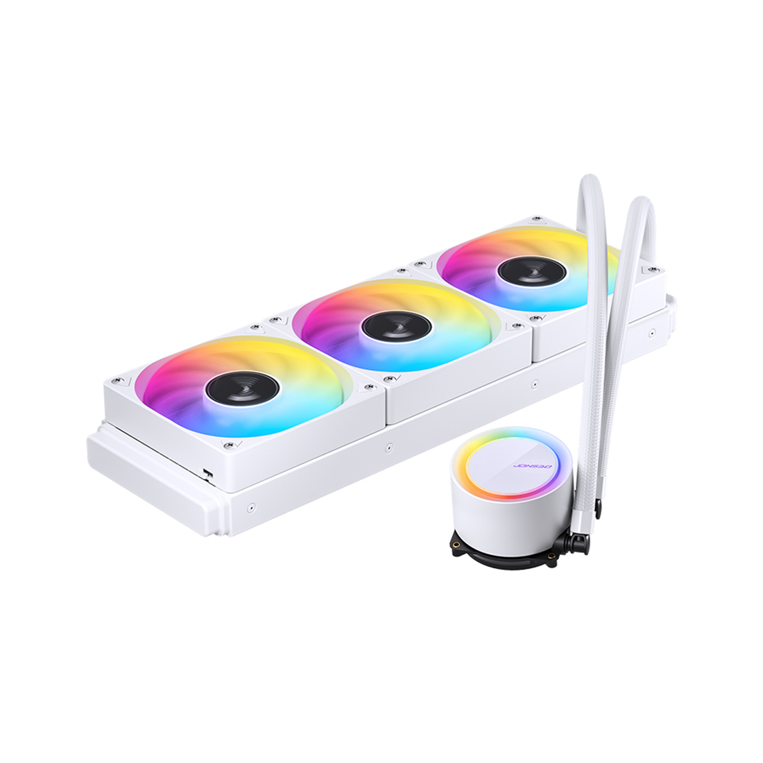 Кулер с водяным охлаждением, Jonsbo, TG-360, TG-360 White, Intel LGA1700/1200/115X, AMD AM4/AM5, 2*120мм ARGB вентилятора, 1800 об/мин, 66.19CFM, 35.4dB(A), 4pin PWM/ 3pin ARGB, 397*120*27мм, Белый