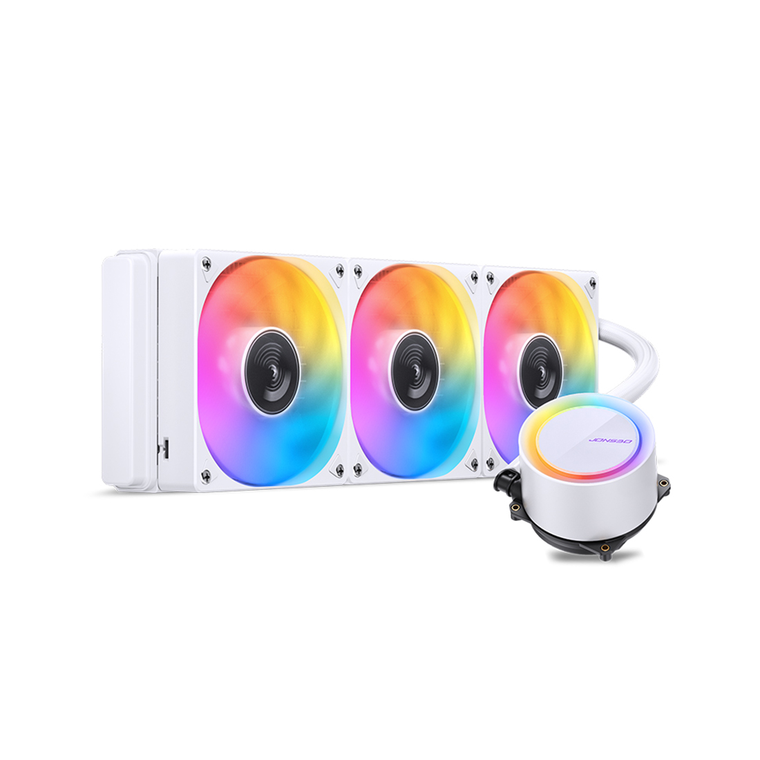 Кулер с водяным охлаждением, Jonsbo, TG-360, TG-360 White, Intel LGA1700/1200/115X, AMD AM4/AM5, 2*120мм ARGB вентилятора, 1800 об/мин, 66.19CFM, 35.4dB(A), 4pin PWM/ 3pin ARGB, 397*120*27мм, Белый