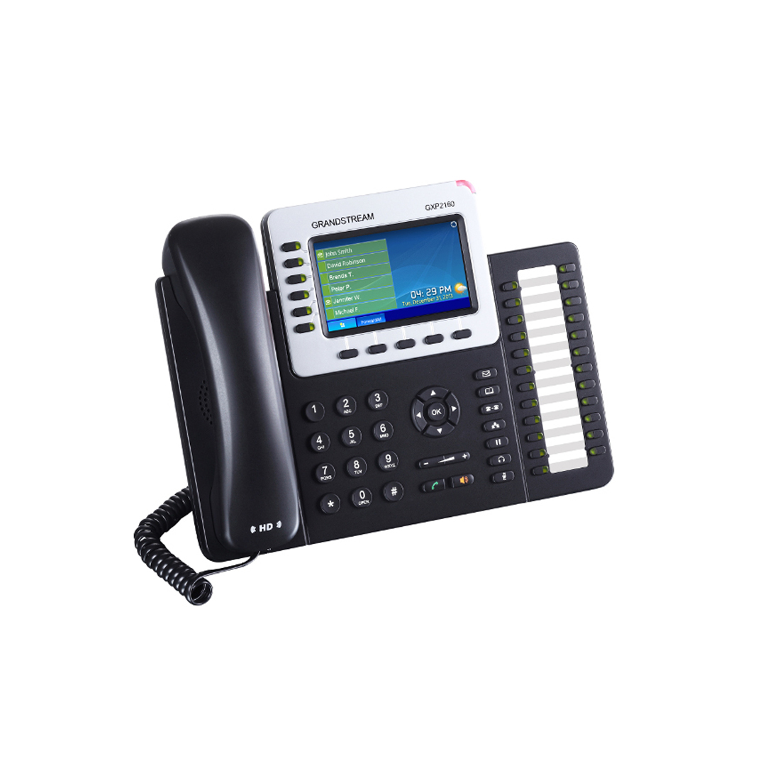 IP телефон, Grandstream, GXP2160, 6 SIP-аккаунтов, 6 линий, 2x GbE PoE, цветной ЖК-дисплей 480x272 (4.3 дюйма), 24 клавиши BLF, блок питания 12 В/1 А