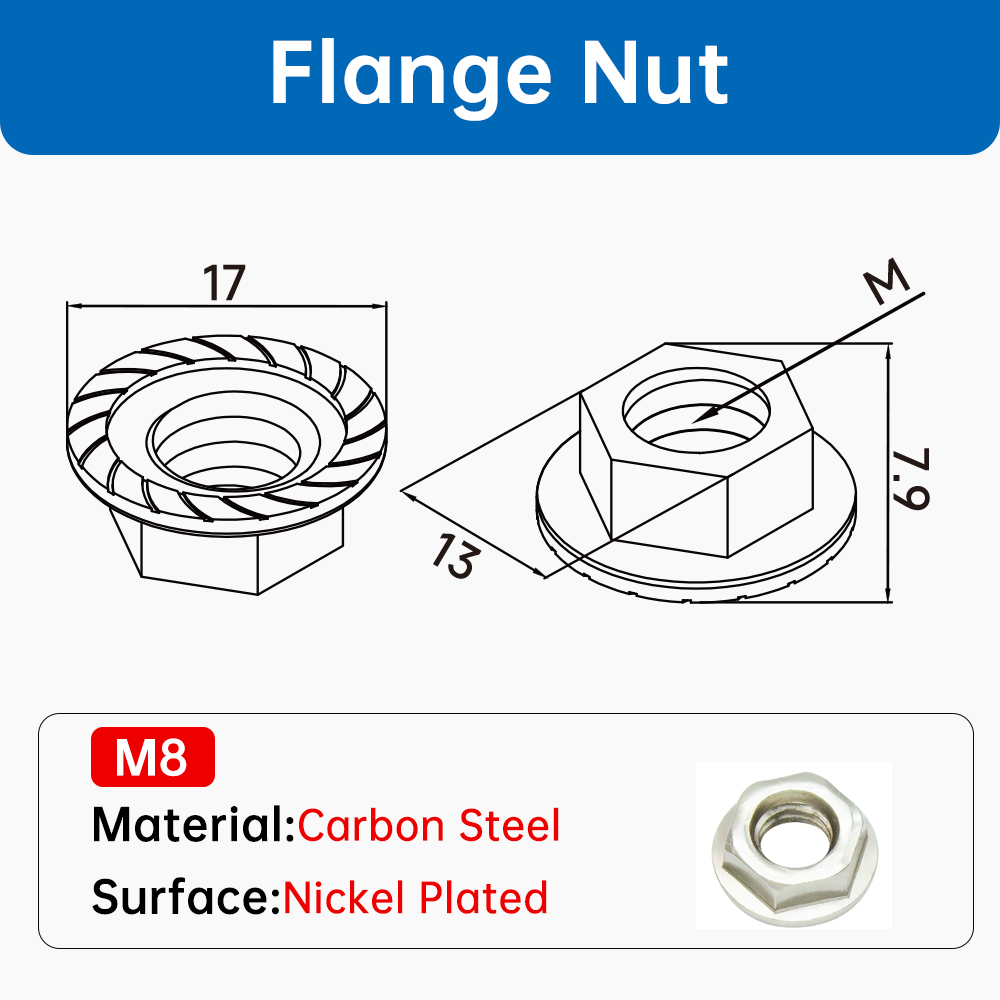 Carbon Steel Blind Serrated Flanged Hexagon Lock M2 M3 M4 M5 M6 M7 M8 M9 M10 M15 M30 Insert T Furniture Flange Hex Nuts