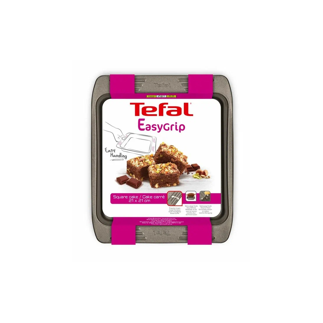 Форма для выпечки, Tefal, Easy Grip J1625214, 20х20см, Углеродистая сталь с антипригарным покрытием