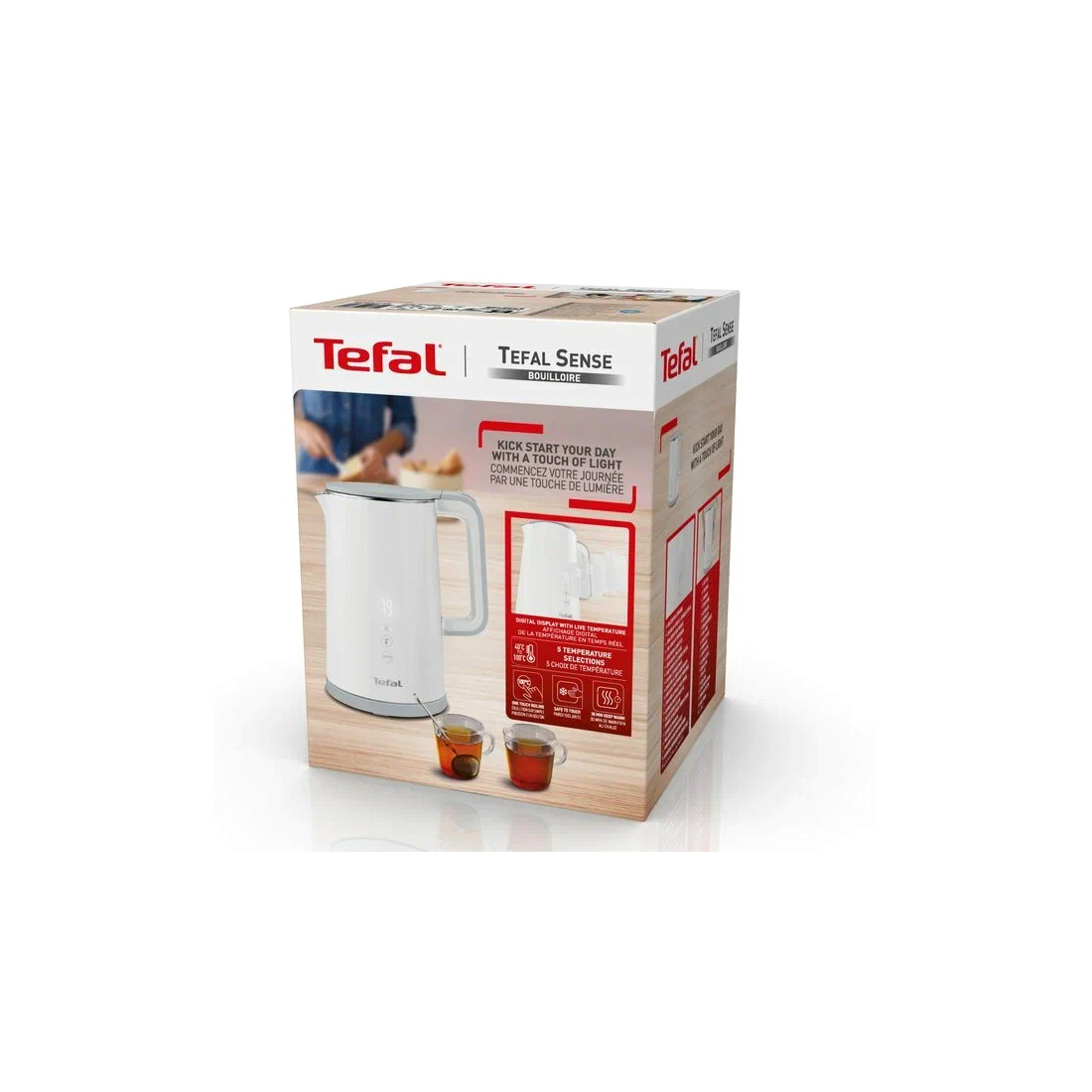 Чайник электрический, Tefal, KO693110, Двойные стенки, Мощность 1800 Вт, Объем 1,5 литра, Внутренняя колба-нержавеющая сталь, Внешние стенки чайника - белый пластик, Фильтр против накипи, Скрытый нагревательный элемент, Электронный дисплей, Втроенный в корпус, 5 режимов температуры, Подогрев 30 мин, Белый
