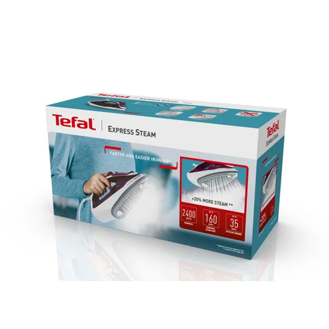 Утюг, Tefal, FV2835E0, Мощность 2400 Вт, Материал подошвы Xpress Glide, Паровой удар 160 г/мин, Подача пара 35 г/мин, Система самоочистки, Противокапельная система, Сиреневый