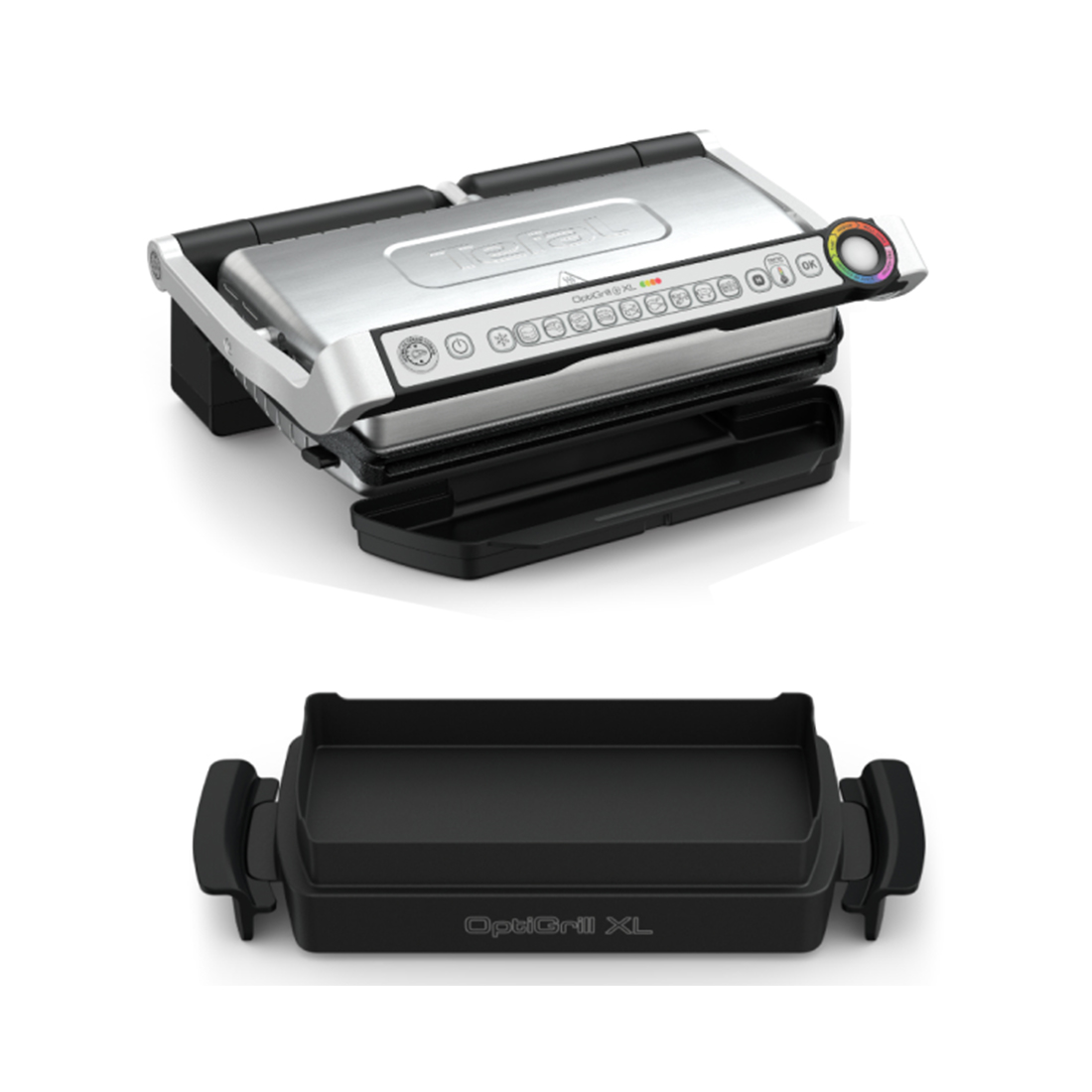 Гриль, Tefal, XL GC724D12, Мощность 2000Вт, 9 программ, 6-8 порций за одно приготовление, Электронное управление, 4 уровня температуры, Съемные пластины, Длина шнура 1.2 м, Стальной-Черный
