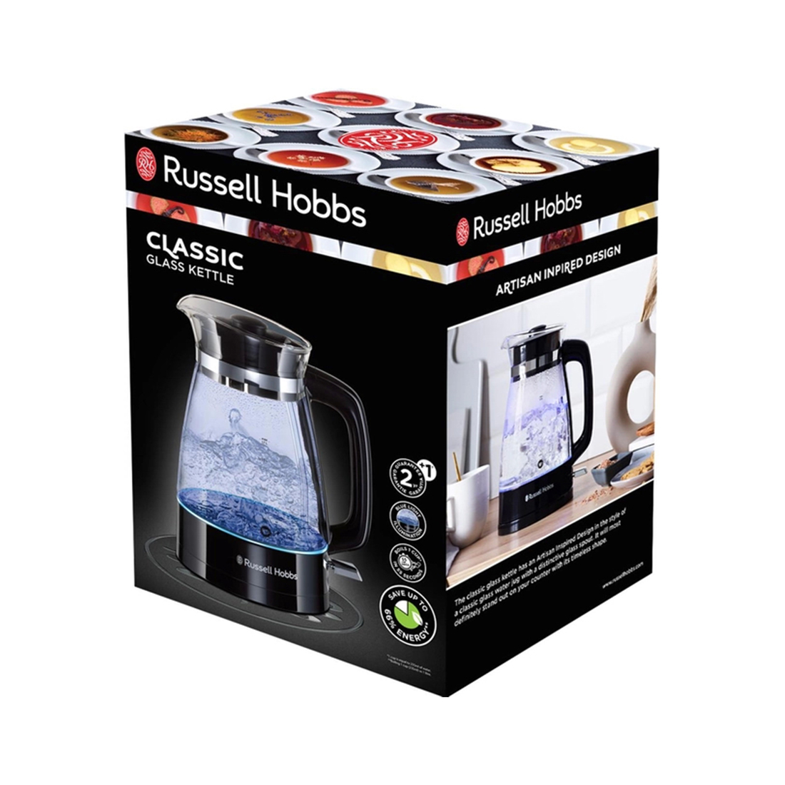 Чайник электрический, Russell Hobbs, 26080-70, Объем 1.7л, Стекло, Защита от перегрева, Выключение при снятии с базы, Мощность 2400W, Черный