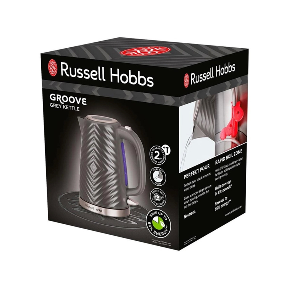 Чайник электрический, Russell Hobbs, 26382-70, Мощность 2400Вт, Объем 1.7л, Нержавеющая сталь, Внутренняя подсветка, Автоотключение: при закипании, при отсутствии воды, при снятии с подставки, Серый