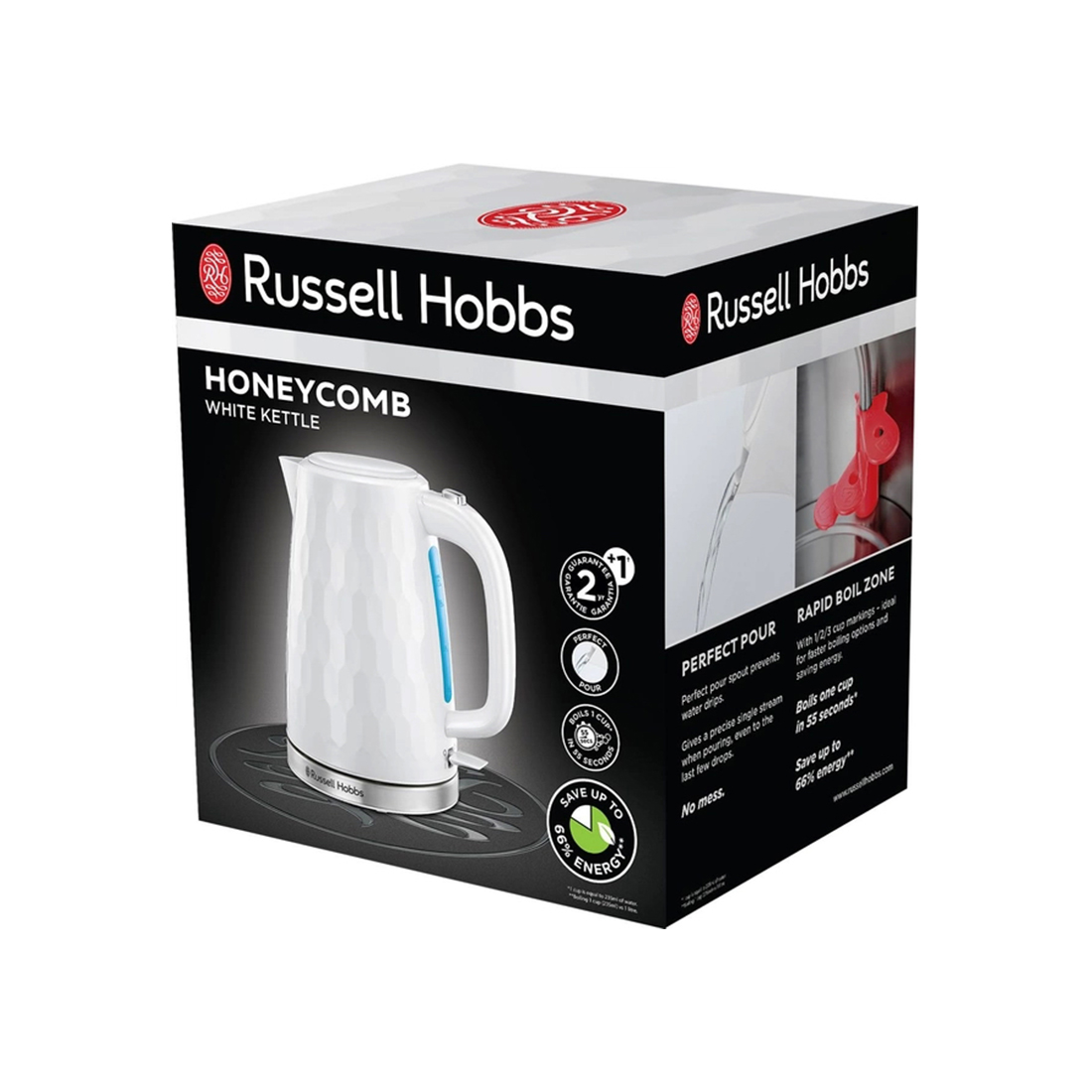 Чайник электрический, Russell Hobbs, 26050-70, Объем 1.7л, Пластик, Защита от перегрева, Выключение при снятии с базы, Мощность 2400W, Белый