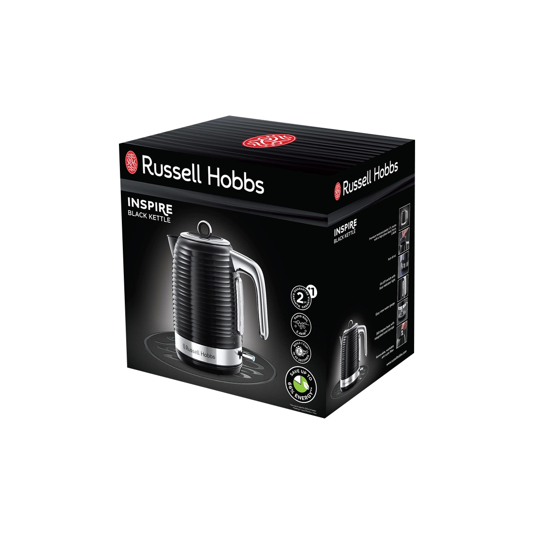 Чайник электрический, Russell Hobbs, 24361-70, Объем 1.7л, Пластик, Защита от перегрева, Выключение при снятии с базы, Мощность 2400W, Черный