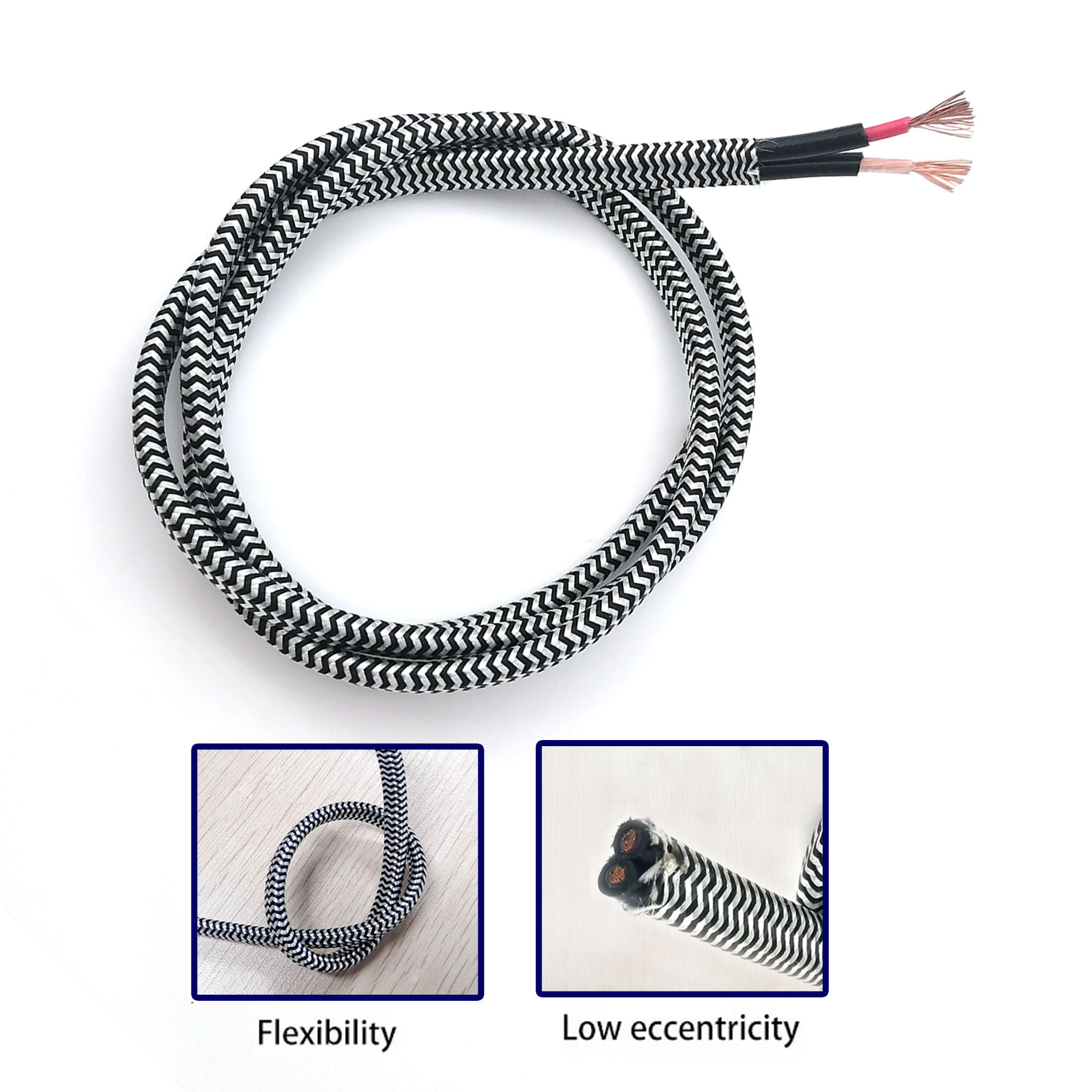 2 Core Transparent Audio Cable 14AWG Flexible OFC Speaker Wire with PVC Black Jacket Speaker Accessories