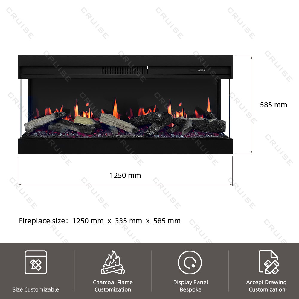 CRUISE 640mm LCD Holographic Fireplace Modular Electric Fireplace Built-in Burning Wood Sound Picture 3side Insert