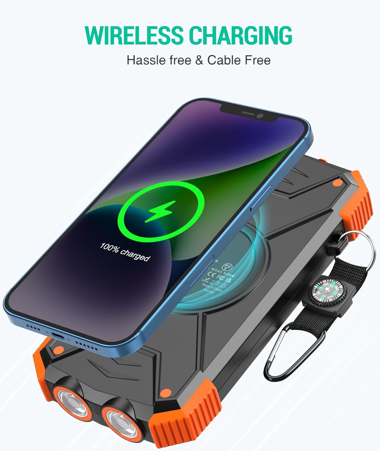 10,000mAh Solar Power Bank PD20W Wireless Charging Fast Charging Waterproof Anti-Shock Non-Slip ABS Material CE Certified Best