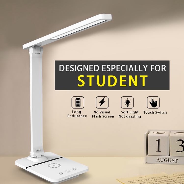 Simple Electric ABS LED Desk Lamp with Wireless Charger Touch Control Stepless Brightness Level Base Foldable Design Study Lamps