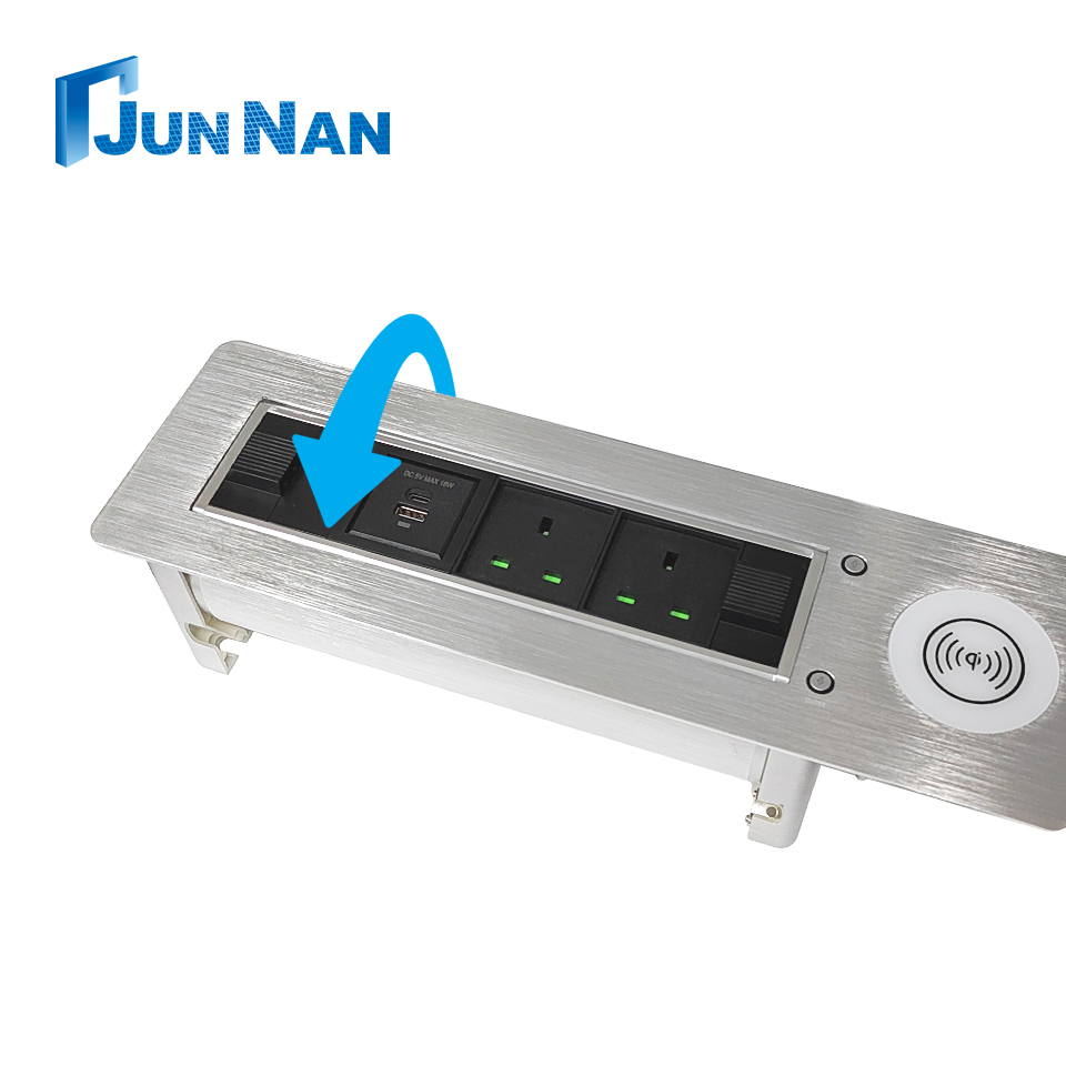 Aluminum Motorized Flip-Up Socket Table Hidden Electricity Outlet Supports UK/EU/AU Multifunction Desktop Socket