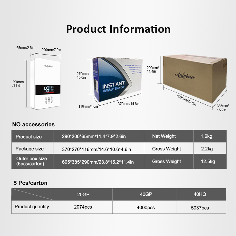 Original Manufacturer's 6000W Tankless Instant Water Heater 220V LED Temperature Display English Operating Plastic for Hotel Use