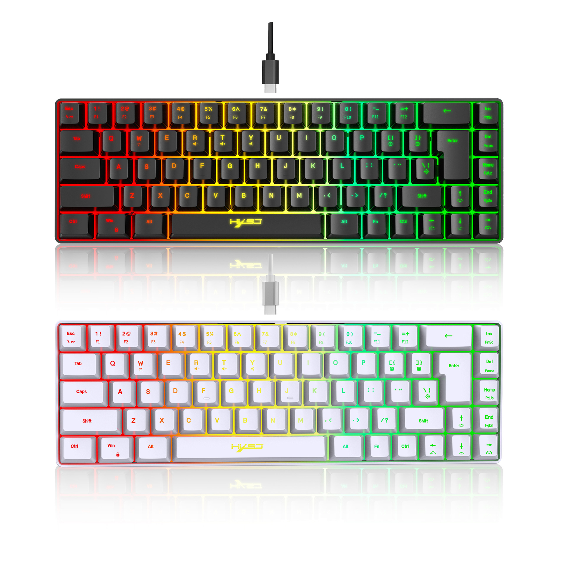 Wired Portable 68-key Membrane Gaming Keyboard ABS Material RGB Backlight RBG Keyboard