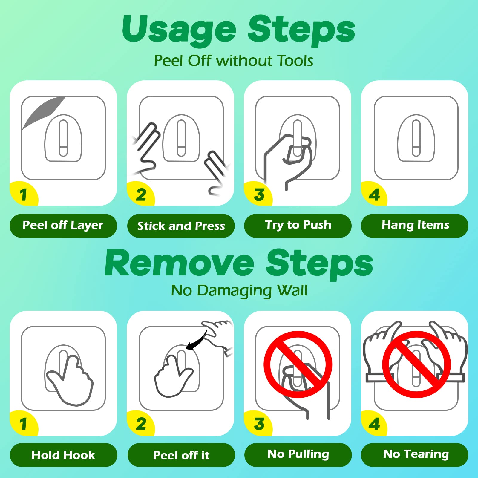 Adhesive Hooks Heavy Duty Utility Hooks Waterproof Oilproof Removable Clear Seamless Reusable Single Plastic Wall Living Room