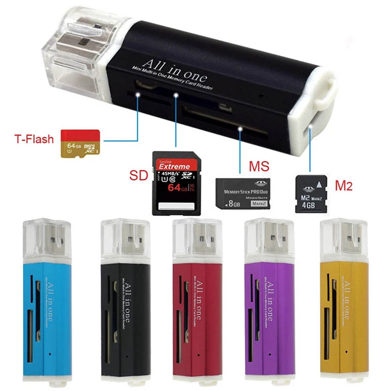 4 in 1 Multi Card Reader All in One USB 2.0 SD/Mini SD/MMC/TF Smart Memory Card Reader Flash Drive Cardreader Adapter