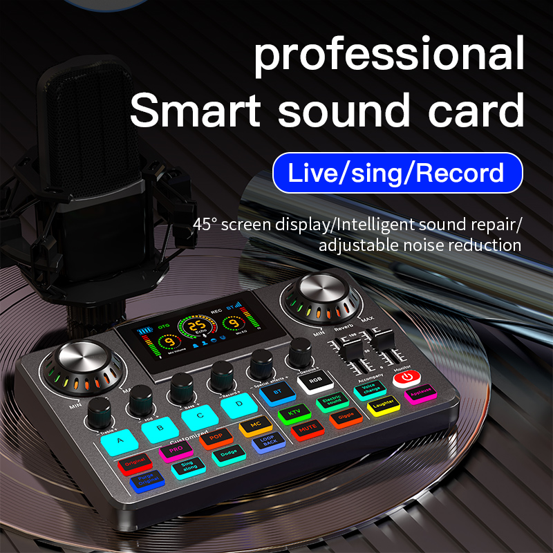 F668 Broadcast Blog Equipment Live Sound Card With Microphone Set Bluetooth Audio Recording Mixer for Computer Live Streaming