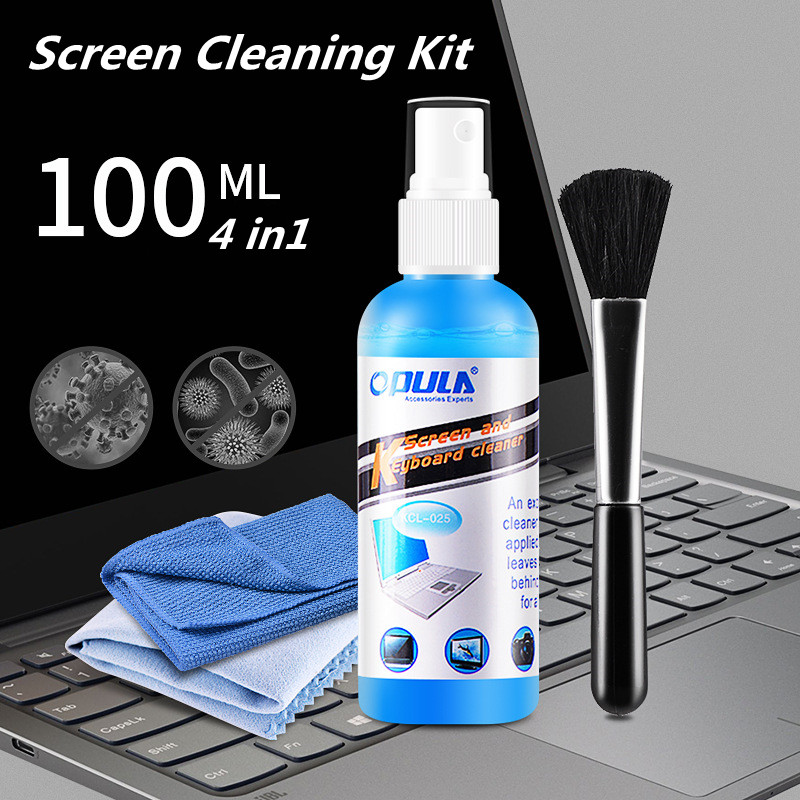 Professional Microfiber Screen Cleaner Kit Includes Liquid with Spray Bottle Cloth & Anti-Static Brush for Computer Cleaning