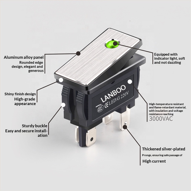 CX2810.5 Series Boat Type Rocker Switch Power Switch Car Four Feet Two Gear Three Gear Luminous PA66 220V 16A