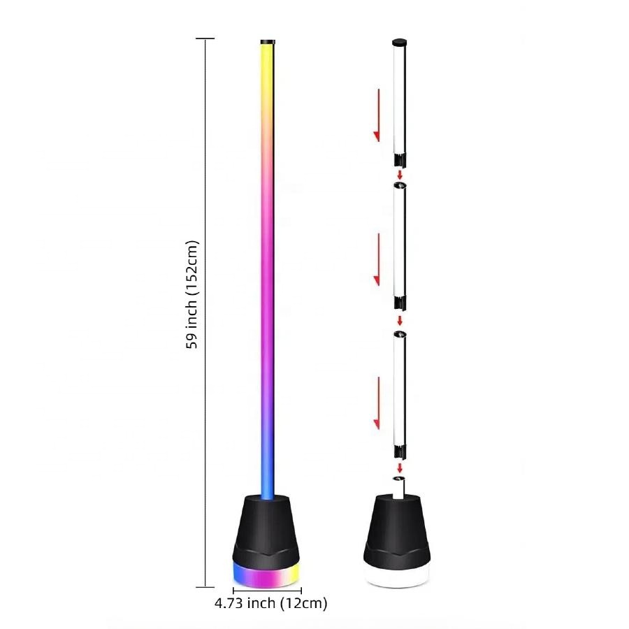 DIY 59Inch Aluminum Smart RGB Corner Floor Lamps with APP Remote Manual Control for Living Room Bedroom