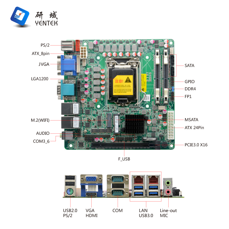 New Motherboard Intel H510 LGA1200 10/11th Gen Core I3/i5/i7 2 DDR4 128GB SATA VGA HD PCIe3.0X16 2 LAN 2 COM Mini-ITX Industrial