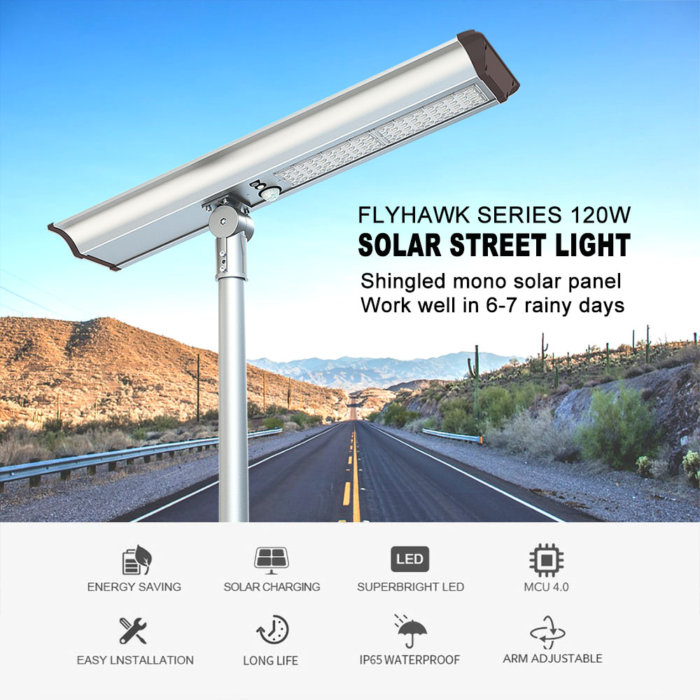 Project Customization Led Lamps LiFePO4 All in One Solar Outdoor Lighting Mono 50W 80W 120W Street Light With Motion Sensor
